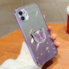 For iPhone 11 Plated Gradient Glitter Butterfly Holder TPU Phone Case(Purple) - 1