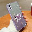 For iPhone X / XS Plated Gradient Glitter Butterfly Holder TPU Phone Case(Purple) - 1