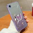 For iPhone XR Plated Gradient Glitter Butterfly Holder TPU Phone Case(Purple) - 1