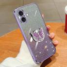 For iPhone 16 Plus Plated Gradient Glitter Butterfly Holder TPU Phone Case(Purple) - 1