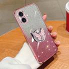 For iPhone 16 Plated Gradient Glitter Butterfly Holder TPU Phone Case(Pink) - 1