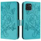 For Samsung Galaxy A03 166mm Embossed Rose RFID Anti-theft Leather Phone Case(Light Blue) - 2