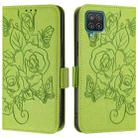 For Samsung Galaxy A12 / M12 Embossed Rose RFID Anti-theft Leather Phone Case(Green) - 2
