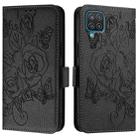 For Samsung Galaxy A12 / M12 Embossed Rose RFID Anti-theft Leather Phone Case(Black) - 2