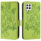 For Samsung Galaxy A22 4G Embossed Rose RFID Anti-theft Leather Phone Case(Green) - 2