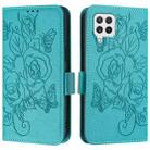 For Samsung Galaxy A22 4G Embossed Rose RFID Anti-theft Leather Phone Case(Light Blue) - 2