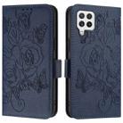 For Samsung Galaxy A22 4G Embossed Rose RFID Anti-theft Leather Phone Case(Dark Blue) - 2