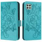 For Samsung Galaxy A22 5G / A22s 5G / F42 Embossed Rose RFID Anti-theft Leather Phone Case(Light Blue) - 2
