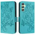 For Samsung Galaxy A24 4G Embossed Rose RFID Anti-theft Leather Phone Case(Light Blue) - 2