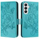 For Samsung Galaxy A25 5G Global Embossed Rose RFID Anti-theft Leather Phone Case(Light Blue) - 2