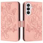 For Samsung Galaxy A25 5G Global Embossed Rose RFID Anti-theft Leather Phone Case(Pink) - 2