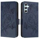 For Samsung Galaxy A34 5G Embossed Rose RFID Anti-theft Leather Phone Case(Dark Blue) - 2