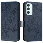 For Samsung Galaxy A35 5G Embossed Rose RFID Anti-theft Leather Phone Case(Dark Blue) - 2