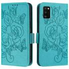 For Samsung Galaxy A41 Embossed Rose RFID Anti-theft Leather Phone Case(Light Blue) - 2