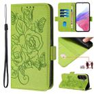 For Samsung Galaxy A55 5G Embossed Rose RFID Anti-theft Leather Phone Case(Green) - 1