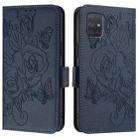 For Samsung Galaxy A71 4G Embossed Rose RFID Anti-theft Leather Phone Case(Dark Blue) - 2