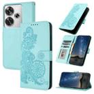 For Redmi Turbo 3 / Xiaomi Poco F6 Datura Flower Embossed Flip Leather Phone Case(Light Blue) - 1