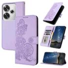 For Redmi Turbo 3 / Xiaomi Poco F6 Datura Flower Embossed Flip Leather Phone Case(Purple) - 1