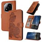 For Redmi Note 14 Pro+ 5G Datura Flower Embossed Flip Leather Phone Case(Brown) - 1