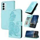 For Samsung Galaxy M14 5G / F14 5G Datura Flower Embossed Flip Leather Phone Case(Light Blue) - 1