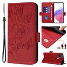 For Realme C21Y Embossed Rose RFID Anti-theft Leather Phone Case(Red) - 1