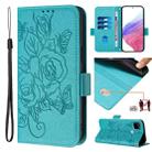 For Realme C21Y Embossed Rose RFID Anti-theft Leather Phone Case(Light Blue) - 1