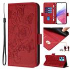 For Realme 9 Pro+ 5G / 9 4G Global Embossed Rose RFID Anti-theft Leather Phone Case(Red) - 1