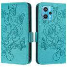 For Realme 9 Pro+ 5G / 9 4G Global Embossed Rose RFID Anti-theft Leather Phone Case(Light Blue) - 2