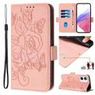 For Realme 10 4G Global Embossed Rose RFID Anti-theft Leather Phone Case(Pink) - 1