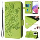 For Realme 10 Pro+ 5G Embossed Rose RFID Anti-theft Leather Phone Case(Green) - 1