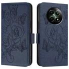 For Realme 12 5G Embossed Rose RFID Anti-theft Leather Phone Case(Dark Blue) - 2