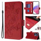 For Realme C55 4G Global / Narzo N55 Embossed Rose RFID Anti-theft Leather Phone Case(Red) - 1