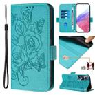 For Realme C65 4G Global Embossed Rose RFID Anti-theft Leather Phone Case(Light Blue) - 1
