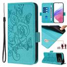 For Realme GT 5G / GT Neo 5G Embossed Rose RFID Anti-theft Leather Phone Case(Light Blue) - 1