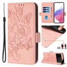 For Realme GT 5G / GT Neo 5G Embossed Rose RFID Anti-theft Leather Phone Case(Pink) - 1