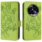 For Realme 13 Pro / 13 Pro+ 5G Embossed Rose RFID Anti-theft Leather Phone Case(Green) - 3