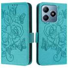 For Realme Note 60 4G / C61 4G India Embossed Rose RFID Anti-theft Leather Phone Case(Light Blue) - 2