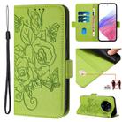 For Realme 14 Pro 5G Embossed Rose RFID Anti-theft Leather Phone Case(Green) - 1