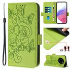 For Realme 14 Pro+ 5G Embossed Rose RFID Anti-theft Leather Phone Case(Green) - 1