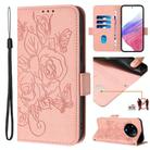 For Realme 14 Pro+ 5G Embossed Rose RFID Anti-theft Leather Phone Case(Pink) - 1