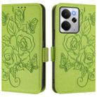 For Realme 14 5G / 14T 5G Global Embossed Rose RFID Anti-theft Leather Phone Case(Green) - 2