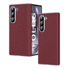 For Samsung Galaxy Z Fold5 5G Electroplated Carbon Fiber Pattern Folding Phone Case with Hinge(Red) - 1