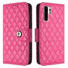 For Huawei P30 Pro Rhombic Texture Flip Leather Phone Case with Lanyard(Rose Red) - 2