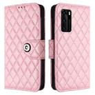 For Huawei P40 Rhombic Texture Flip Leather Phone Case with Lanyard(Pink) - 2