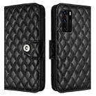 For Huawei P40 Rhombic Texture Flip Leather Phone Case with Lanyard(Black) - 2