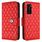 For Huawei P40 Rhombic Texture Flip Leather Phone Case with Lanyard(Red) - 2