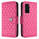 For Huawei P40 Rhombic Texture Flip Leather Phone Case with Lanyard(Rose Red) - 2