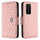 For Huawei P40 Pro Rhombic Texture Flip Leather Phone Case with Lanyard(Coral Pink) - 2
