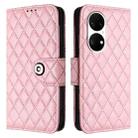 For Huawei P50 Rhombic Texture Flip Leather Phone Case with Lanyard(Pink) - 2