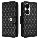 For Huawei P50 Rhombic Texture Flip Leather Phone Case with Lanyard(Black) - 2